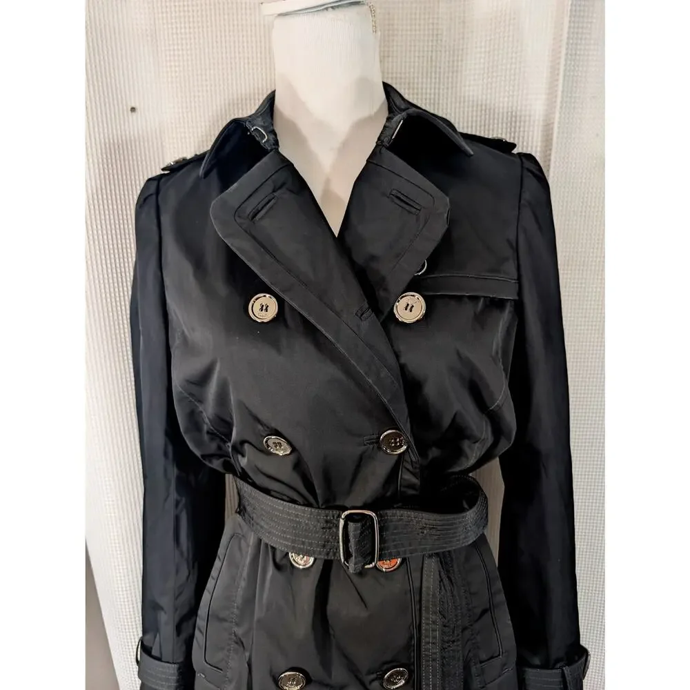 COACH! LUXE BLACK DOUBLE BREASTED, SILVER BUTTON, BELTED TRENCHCOAT, JACKET! 4